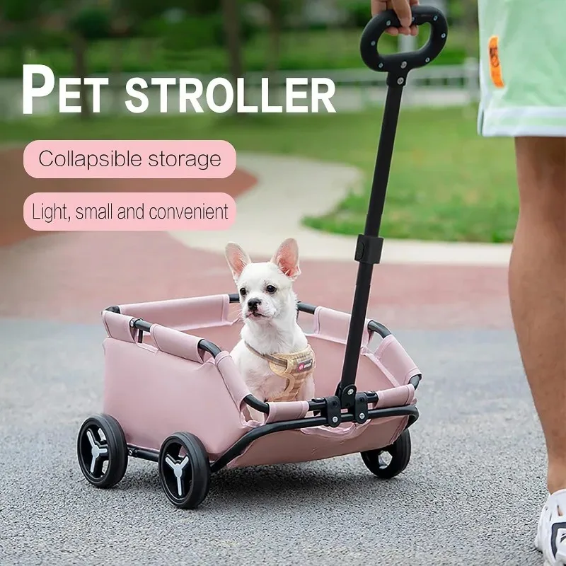 Leichter Faltbarer Haustier-Kinderwagen mit 4 Rädern, Komfortabler Griff, Zusammenklappbarer Hundebuggy für Kleine Katzen & Hunde