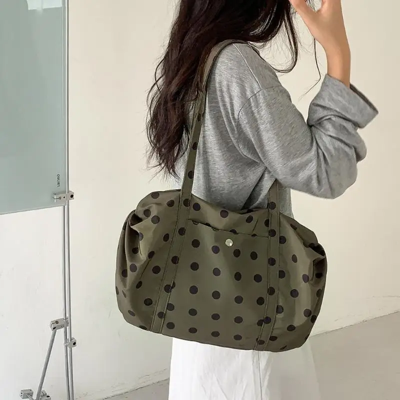 Trendy Dot Handbag Roomy Nylon Shoulder Bag Wear Resistant Casual Daily Use 