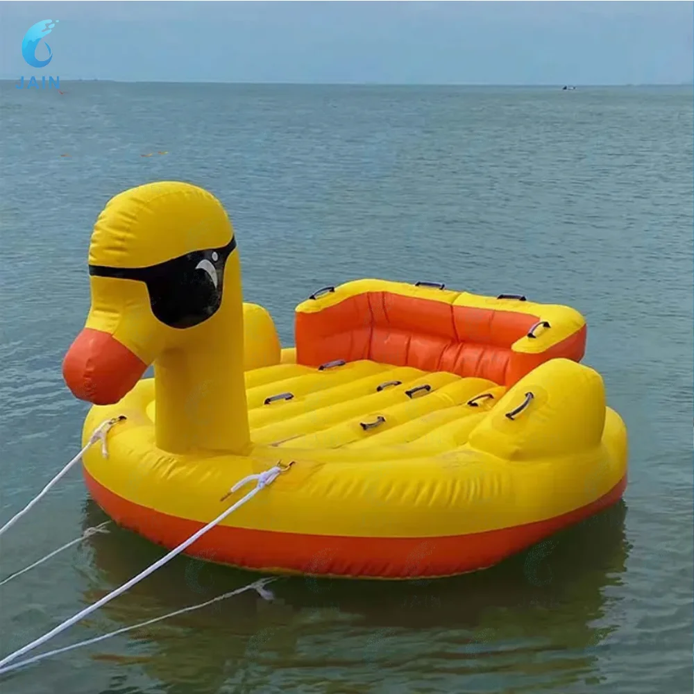 5 Person Giant Duck Inflatable Towable Tube for Water Sports Towable Boat Yellow Duck Shaped Water Ski Tube for Adults and Kids