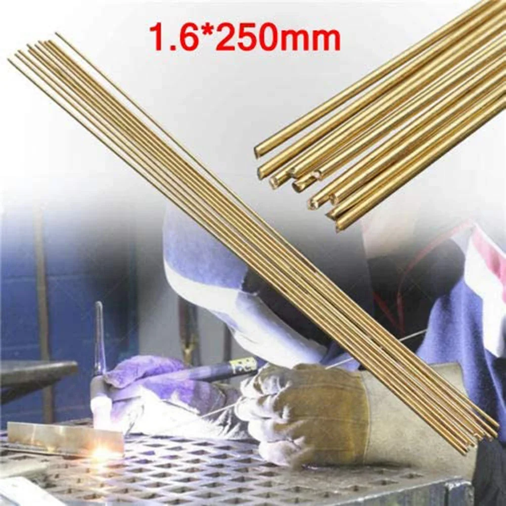 Alambre de soldadura de electrodo de cobre de 10 piezas, varilla de soldadura de latón de 1,6x250mm, baja temperatura, barra de soldadura de fusión fácil para herramienta de reparación de soldadura
