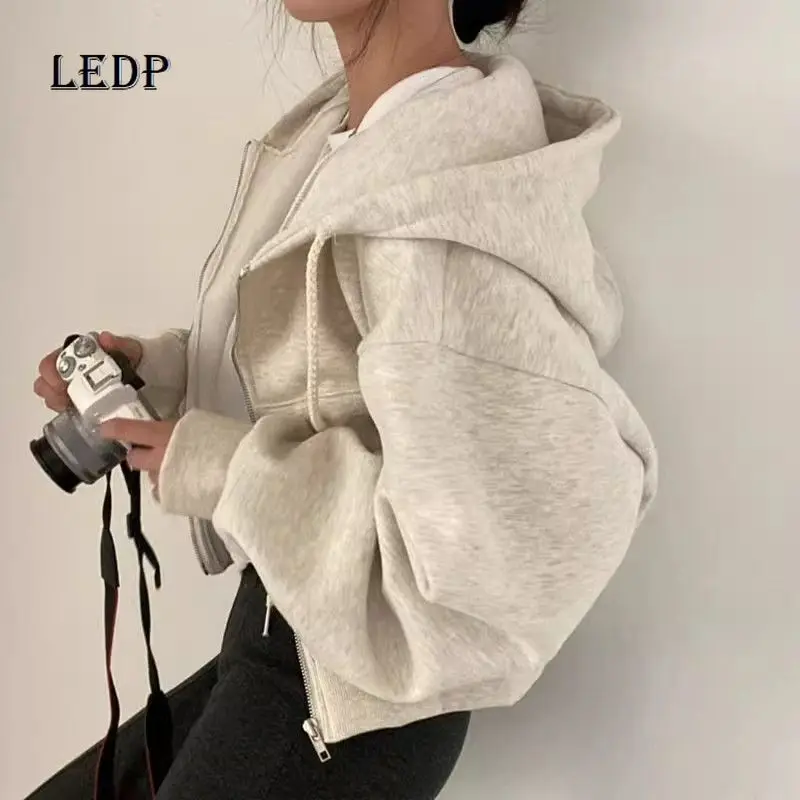 

Korean Design Simple Temperament Drawstring Hooded Women's Sweater Autumn Winter New Versatile Long-sleeved Cardigan Coat Girl