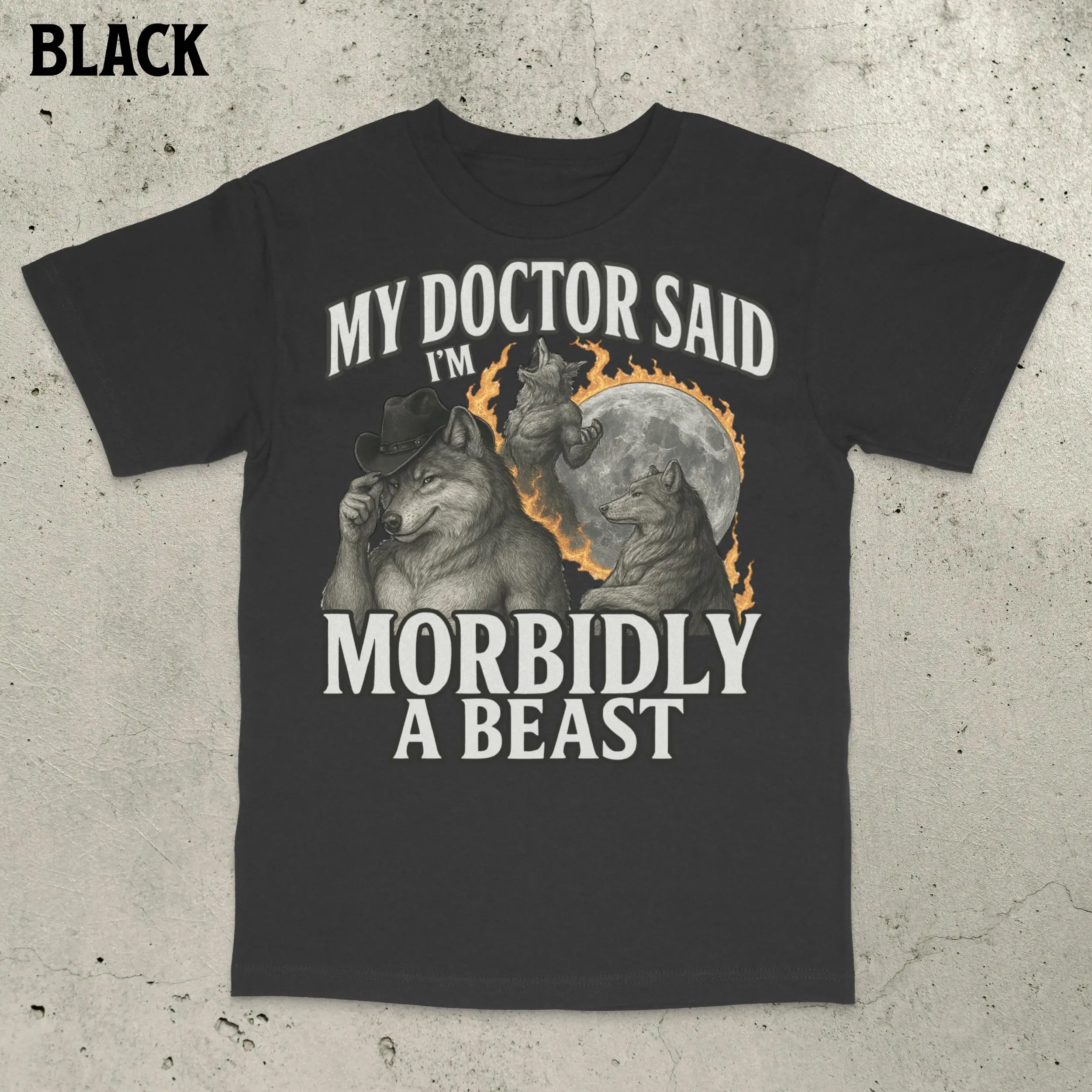 Morbidly A Beast T-Shirt Werwolf Memes Sommer Herren Trainingsanzug Rundhalspullover Baumwolle Lässige Sportbekleidung Harajuku Retro Tops