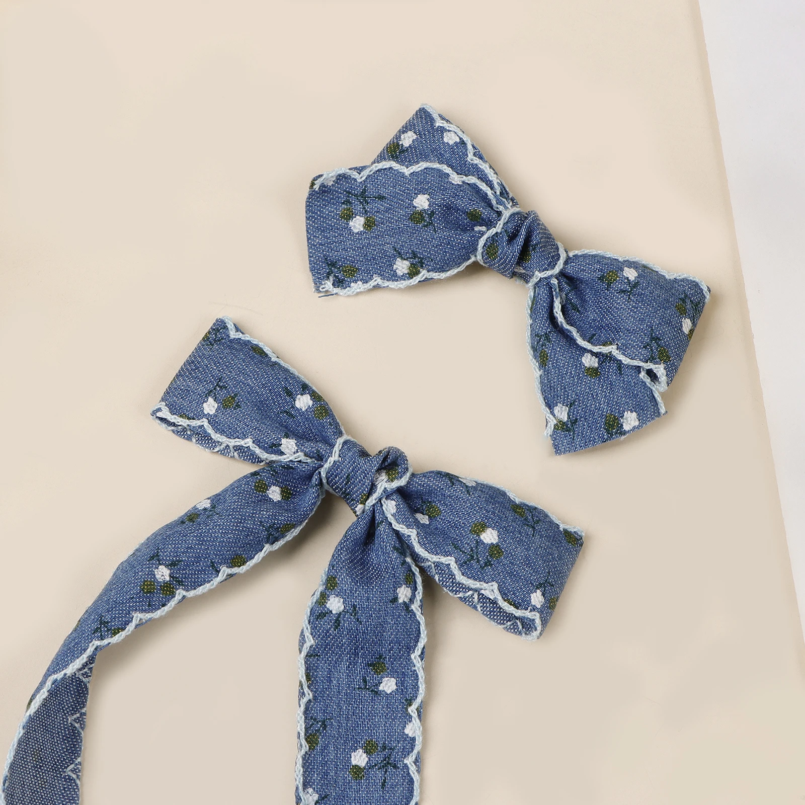 

36pc Baby Girls Denim Blue Fabric Hairgrips with Long Tassel Frill Edge Locked Side Clips Fabric Bow Hair Clips Kids Headwear