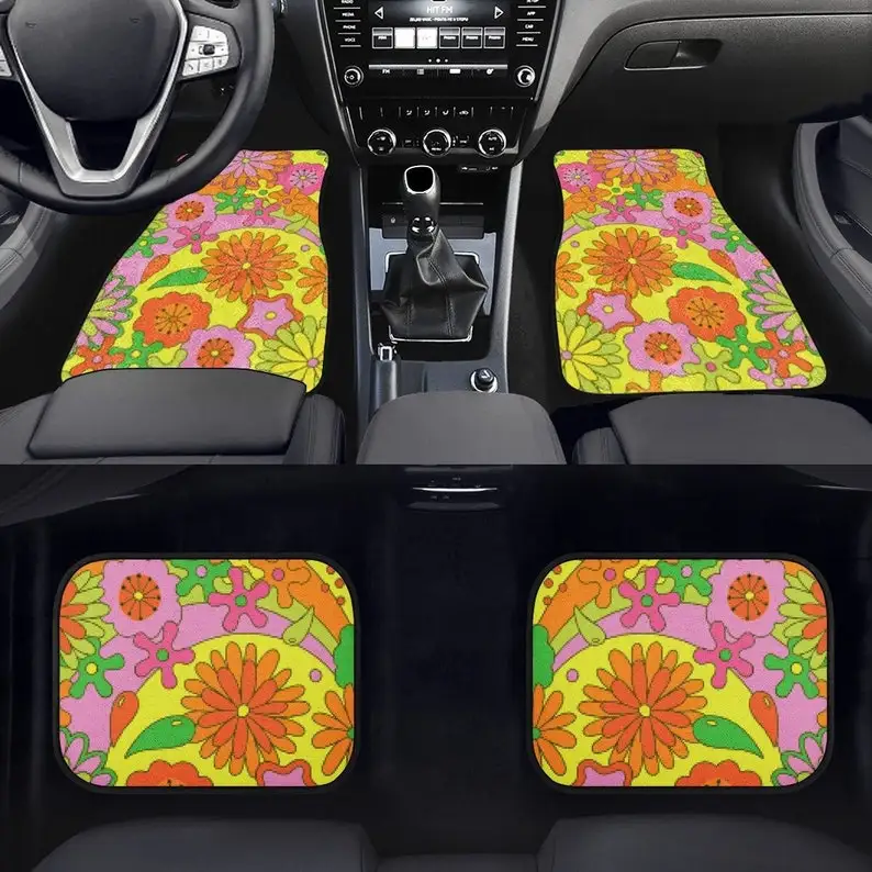 

Trippy Flowers Car Floor Mats, Flower Power Car Mats, Hippie Car Accessories, Car Accessories For Women, Stoner Gifts, Retro Car