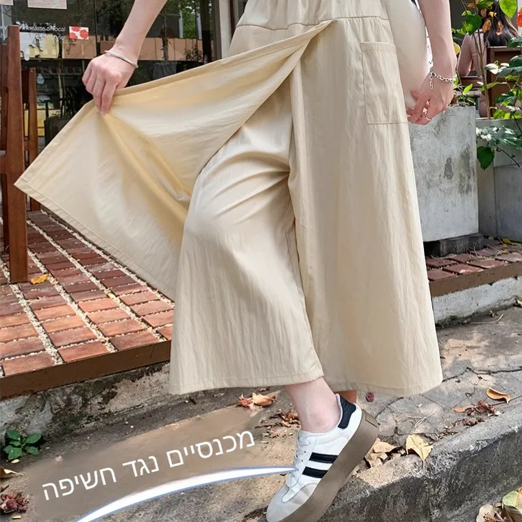 High Waist A-Line Skirt Pants Women's Summer New Ice Silk Wide Leg Pants Casual Workwear Commute Style Polyester Sateen