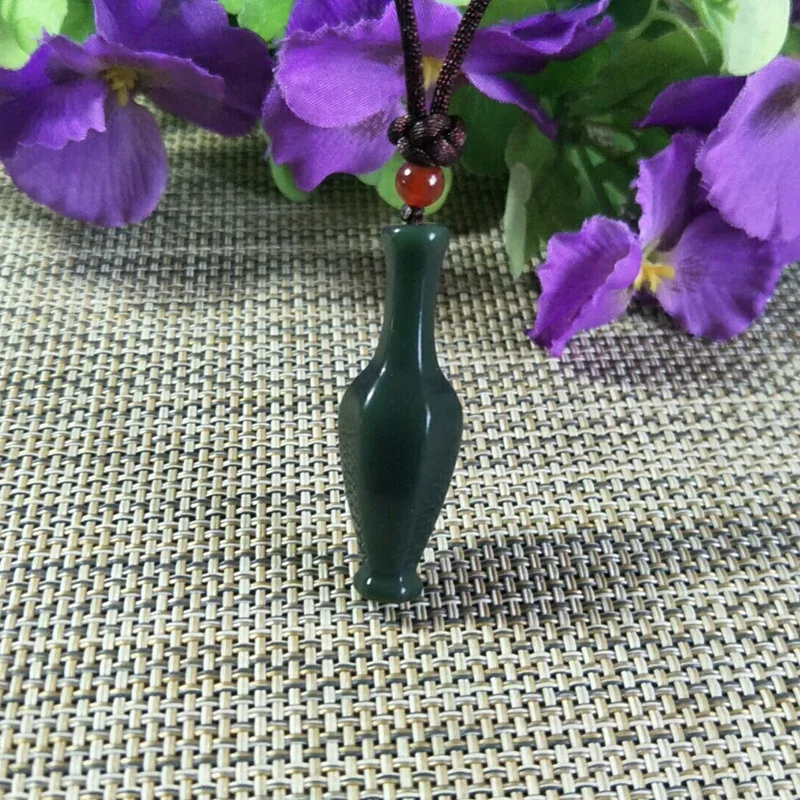 Natural Hetian Jade Safety Flower Vase Jade Pendant Jewelery Lucky Exorcise Evil Spirits Auspicious Amulet Fine Jewelery