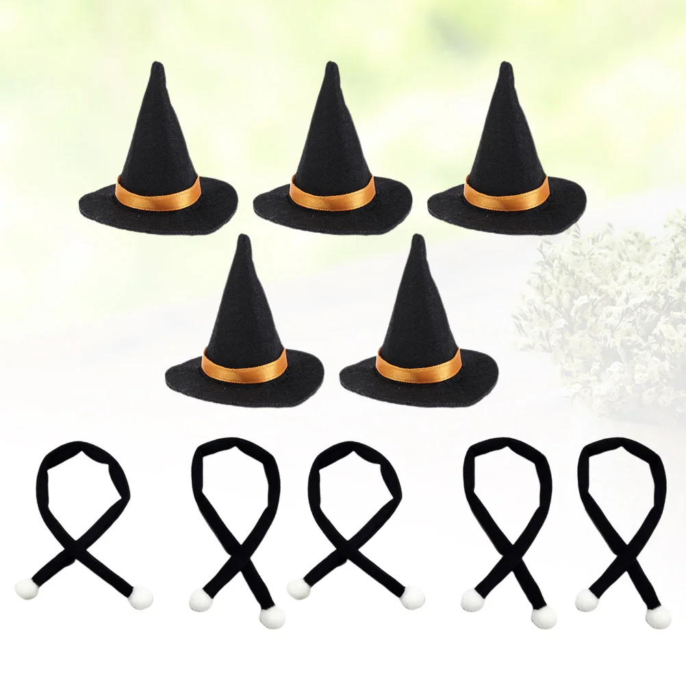 

10Pcs Witch Hat Scarf Set Premium Material Halloween Wine Bottle Decor Mini Hats Festive Party Supplies Hats