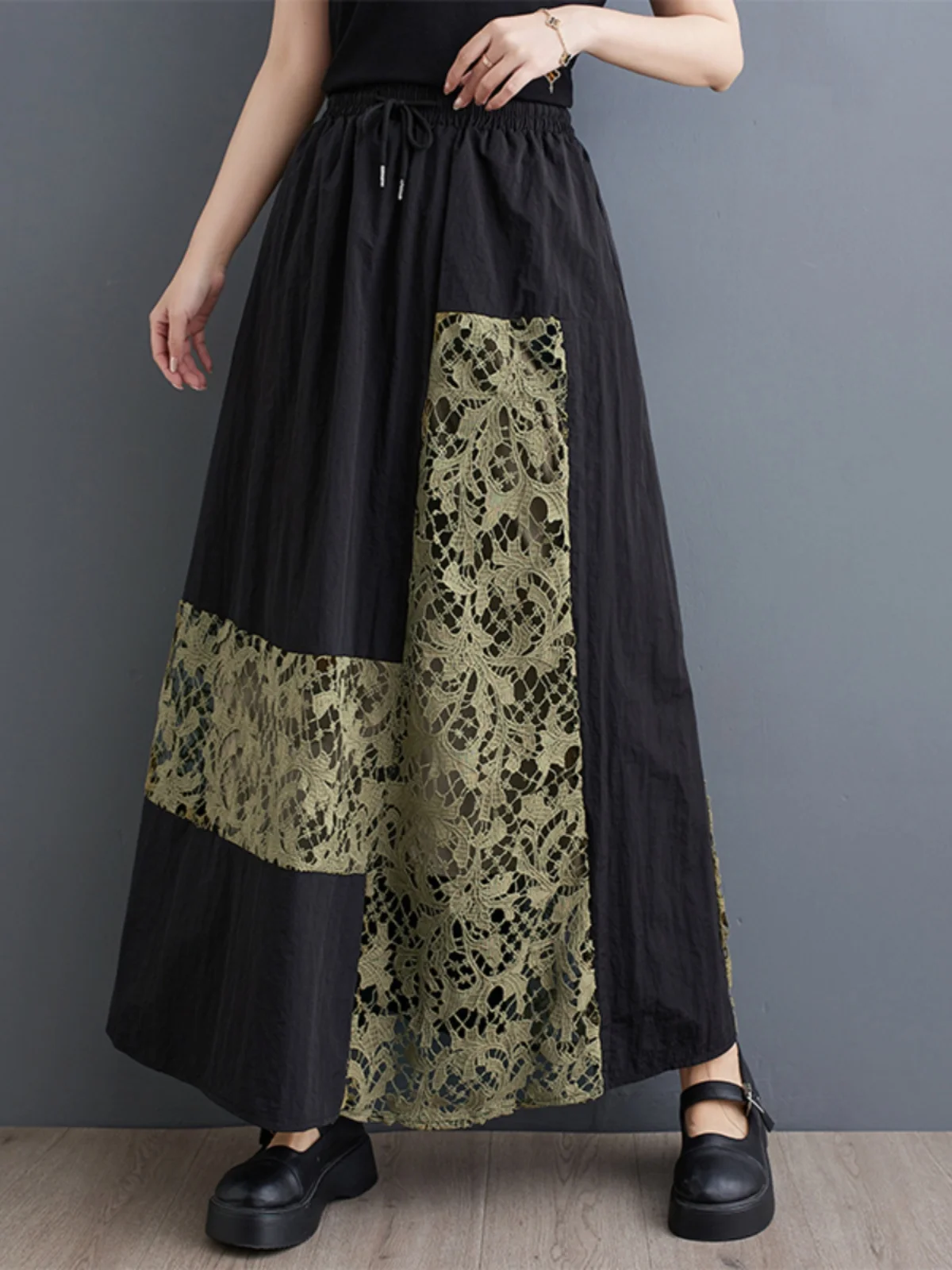 

Новая летняя модная кружевная юбка трапециевидной формы, женская повседневная длинная юбка с высокой талией, большой размер, свободная универсальная