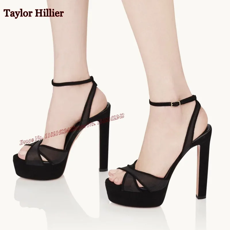 

Summer Mesh Leather Women'S Shoes Round Head Thick Heel Double-Layer Platform High Heels Luxury Designer Evening Shoes Ladies 43