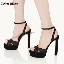 Summer Mesh Leather Women'S Shoes Round Head Thick Heel Double-Layer Platform High Heels Luxury Designer Evening Shoes Ladies 43