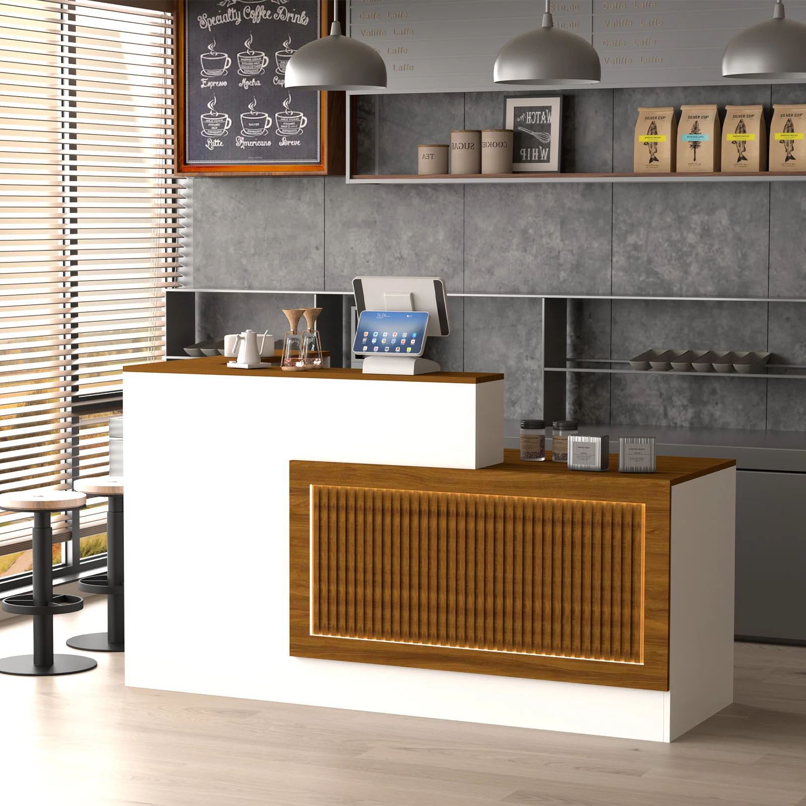 

Стол регистрации из массива дерева диаметром 63 x 23,6 x 39,4 дюйма R-образной формы | Счетчик + запираемые ящики | Для офиса/бизнеса/розничной торговли/