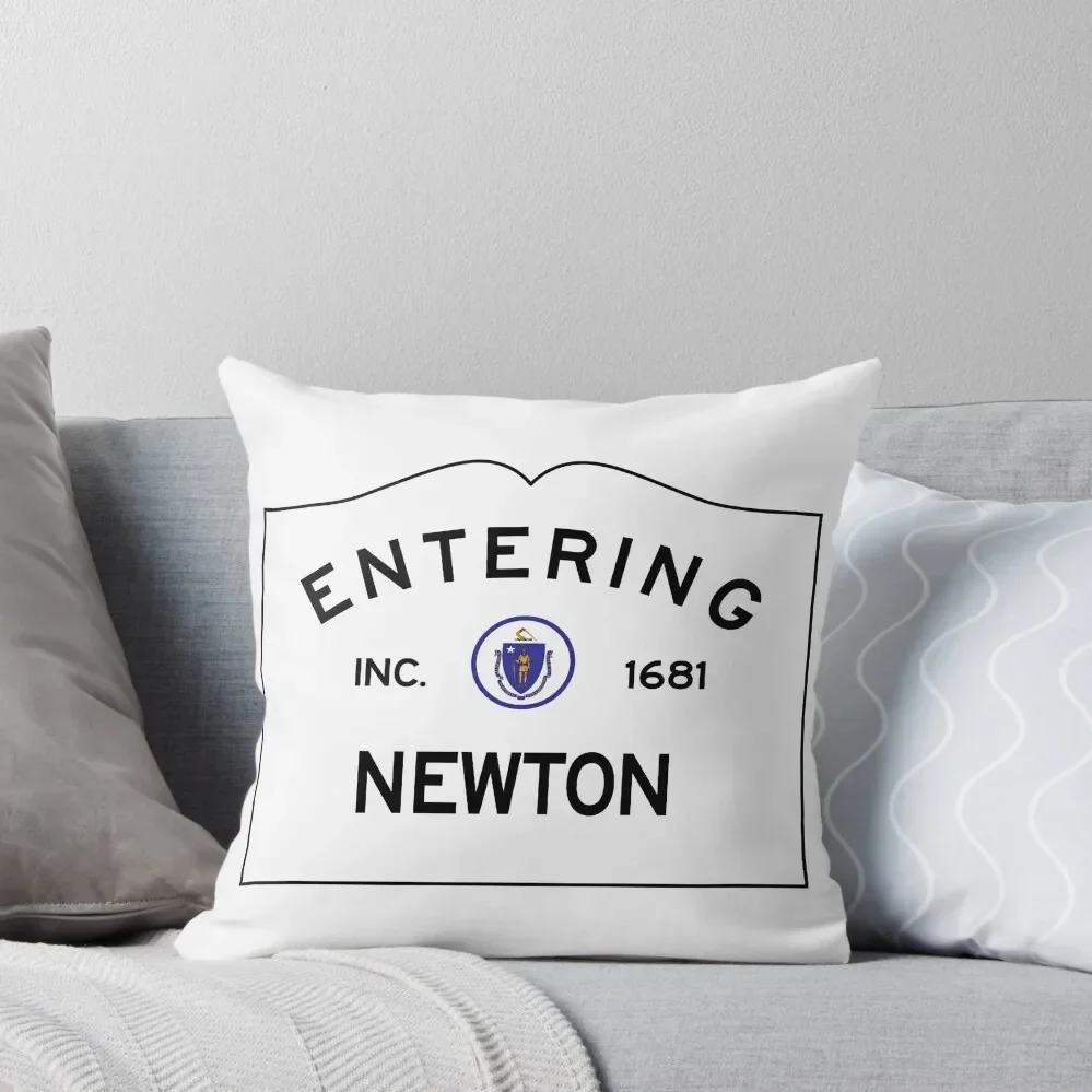 Entering Newton Massachusetts - Commonwealth of Massachusetts Road Sign Throw Pillow Cushions Embroidered Cushion Cover pillow