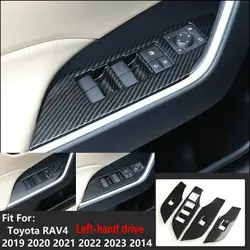 4Pcs For Toyota RAV4 2019-2023 2024 ABS Carbon Fiber Style Car Interior Door Armrest Window Lift Switch Button Panel Cover Trim