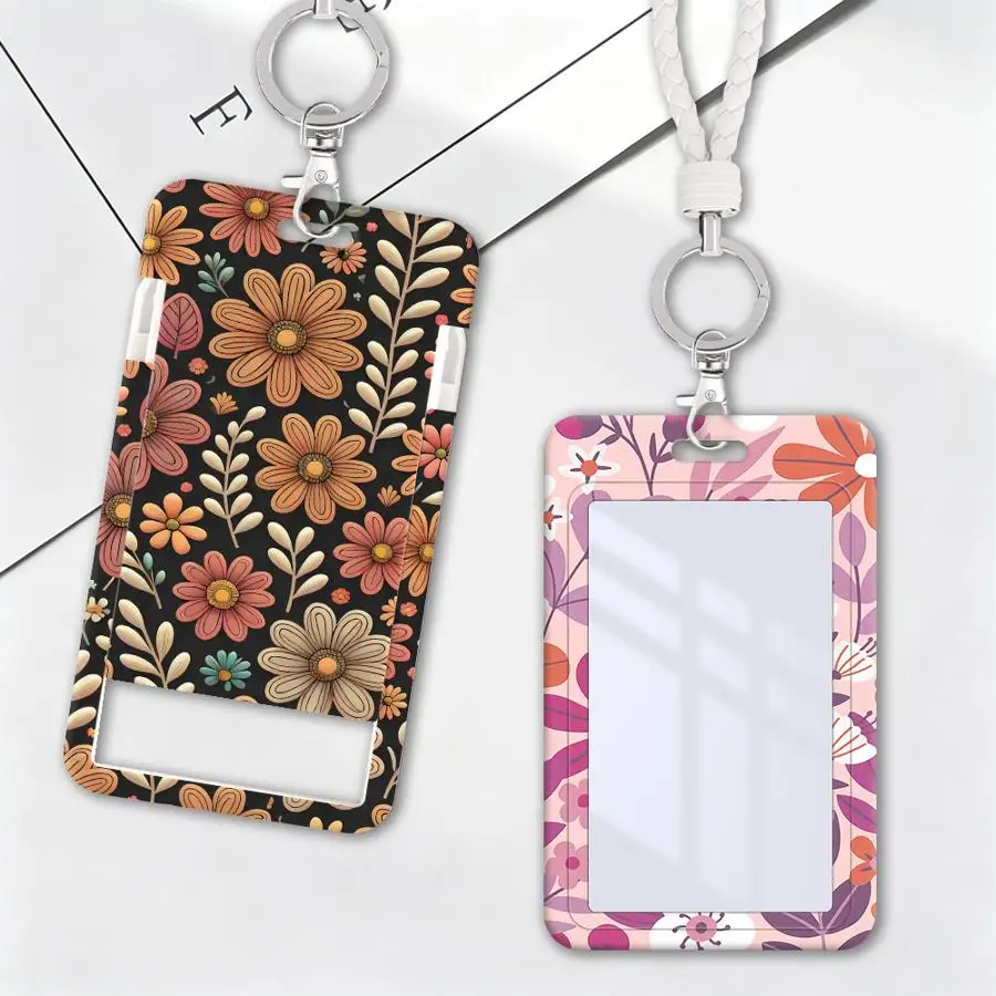 Exotic Flower 1Pc Card Holder Retractable Credit Card Holders Holders Child Bus with lanyard Bank ID Badge Cover Case