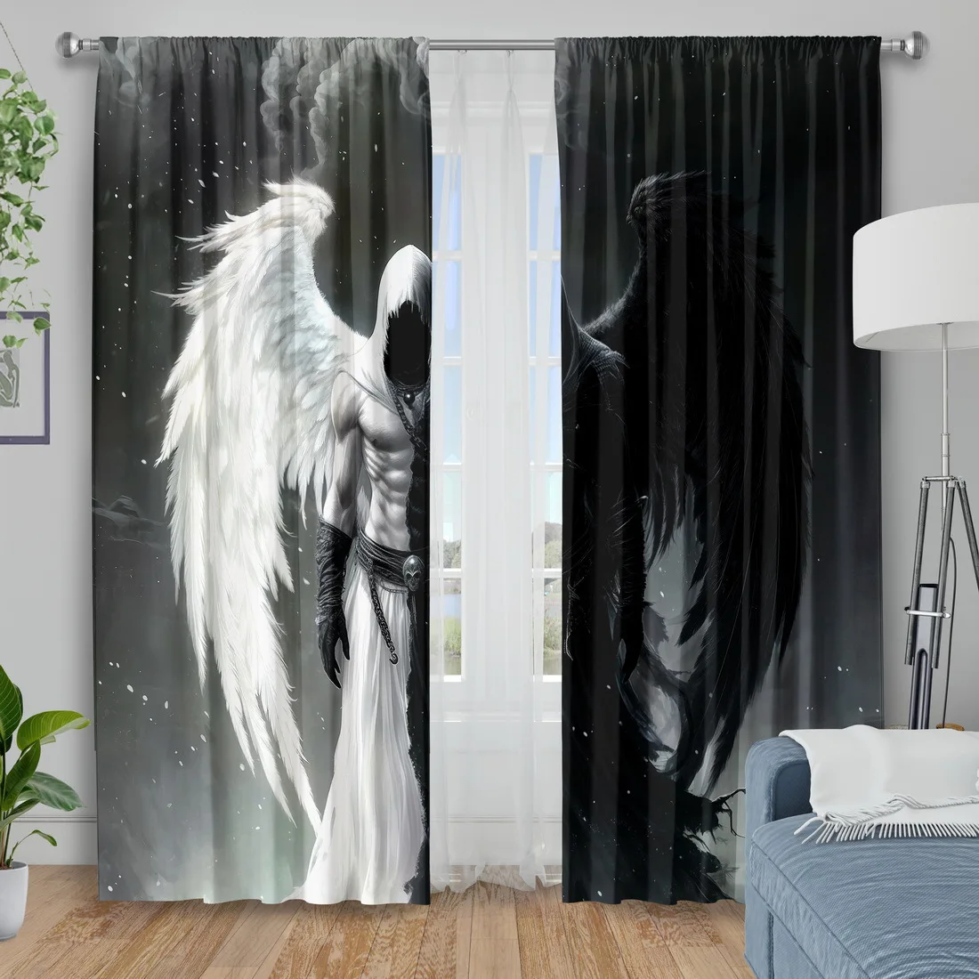Dramatic Angel and Dark Figure Curtain Pair for Living Room Home Decor Blackout Curtains