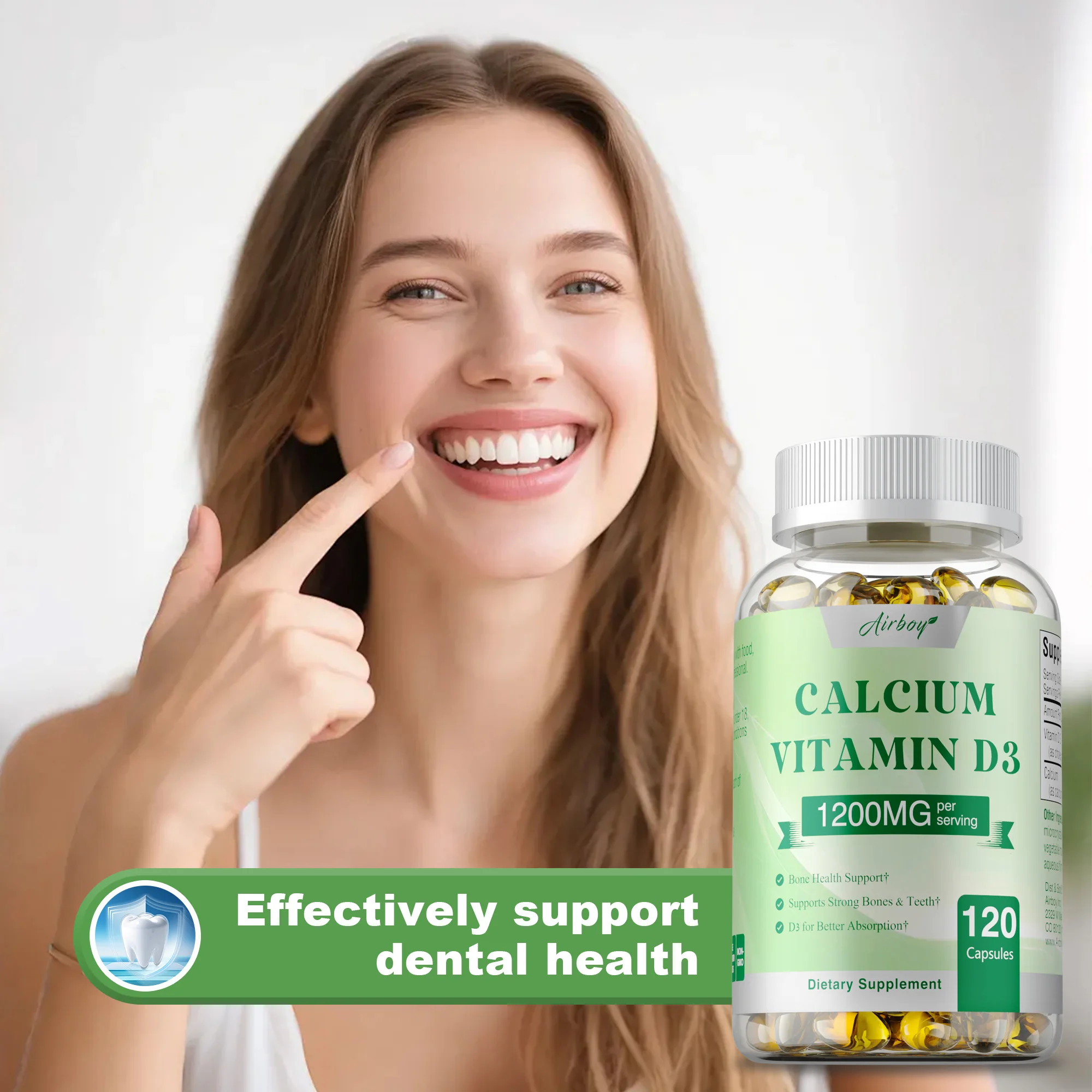 Calcium+Vitamin D3 Capsules - Promotes Calcium Absorption, Strong Bones & Teeth, For Muscle Nerve and Skin Health,Immune Support