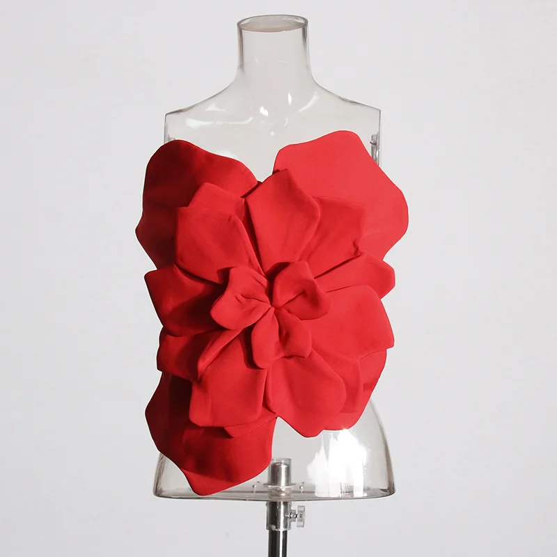 ZAMOR HIGH STREET Women Fashion Spicy Girl Chic Bandeau Top 2026 New Design 3D Flower Slim Fit Cropped Tube Top Summer Strapless