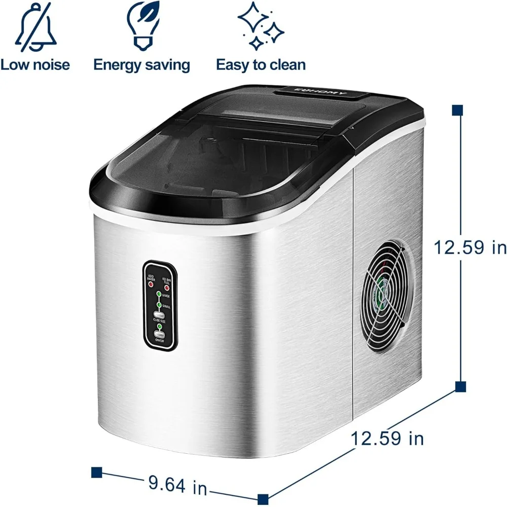 Máquina Elétrica Haoyunma Ice Maker, Bancada, Compact Potabl, 9 Cubos Pronto em 8 Mins, 26 lbs em 24 Horas