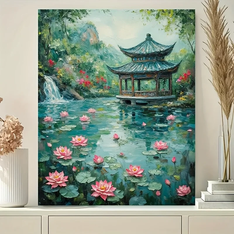 500/1000/1200/2000PCS Puzzles for Adults Lotus Pond Waterfall Water Landscape,Jigsaw Puzzles Brain Games Gifts Home Decor
