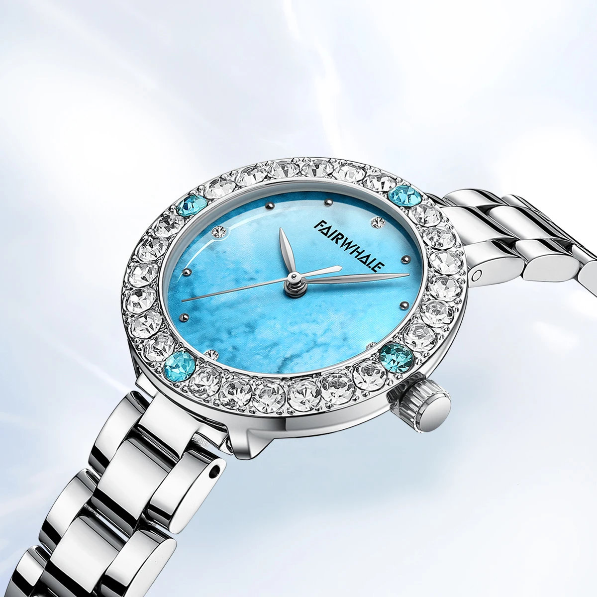 Mark Fairwhale Blue Sky Diamond Dial Woman's WristWatches Waterproof Fashion Watches for Women