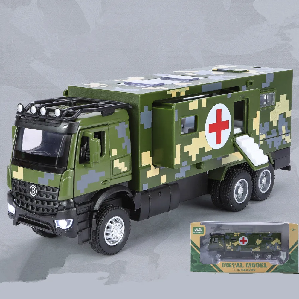 1: 35 合金プルバック救助医療車両モデル、軍用救急車のおもちゃ、模擬音と軽自動車のおもちゃ、卸売