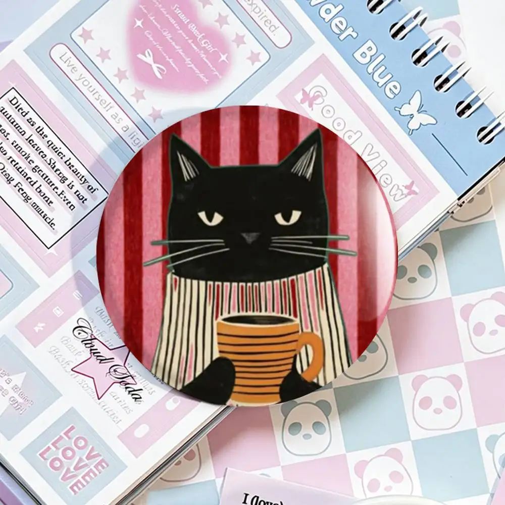 S-Striped Coffee Cat Laser Badge Applicable For Backpack Clothes Hats Decor Creative Accessories
