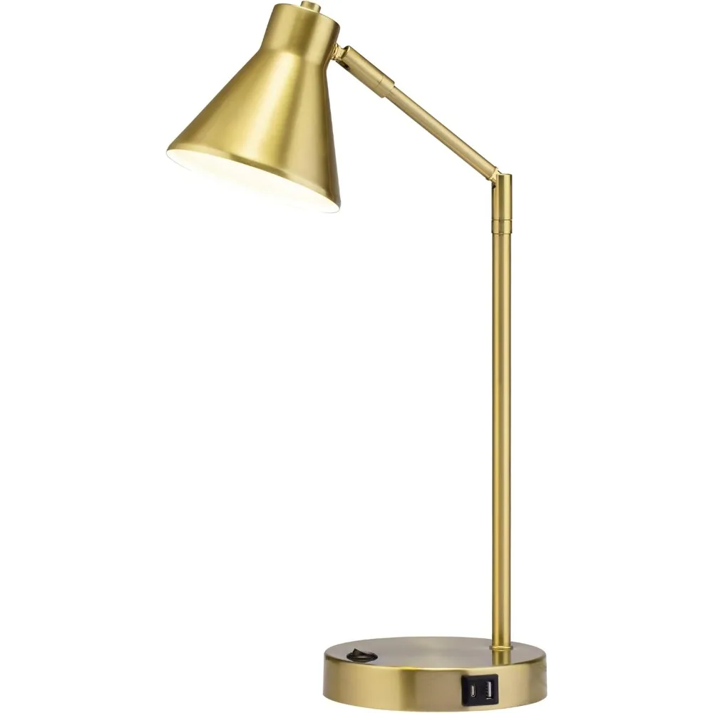 LED Desk Lamp: Dual USB Ports, Metal, 270 Swivel, Soft White 3000K, Bedside/Home Office, ETL Listed, Antique Brass