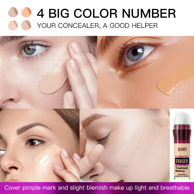 كريم أساس سائل من USHAS Sponge-Tip، عديم الوزن ويدوم طويلاً، للتحكم في الزيت والترطيب، لمسة نهائية لا تشوبه شائبة، تغطية قابلة للبناء #3