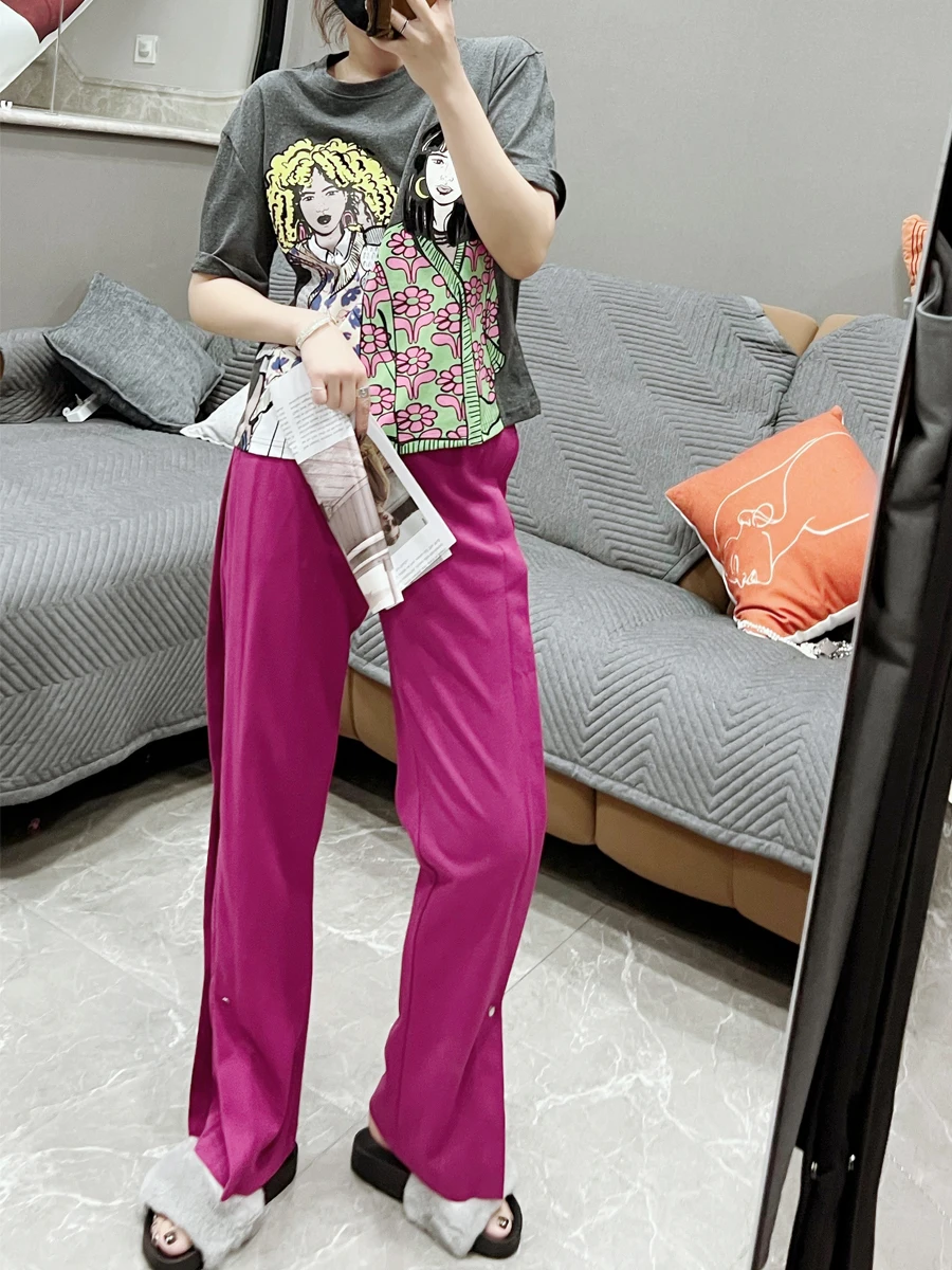 

Warmo Asymmetrical High Waist Wide Leg Pants Women's Loose Fit Straight Cut Trousers Spring Casual Long Pants