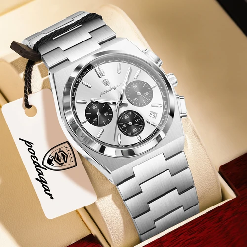 Imagen 2 del producto Reloj POEDAGAR para Hombre de Negocios, Cronógrafo, Fecha, Acero Inoxidable, Clásico, Resistente al Agua, Luminoso, de Cuarzo