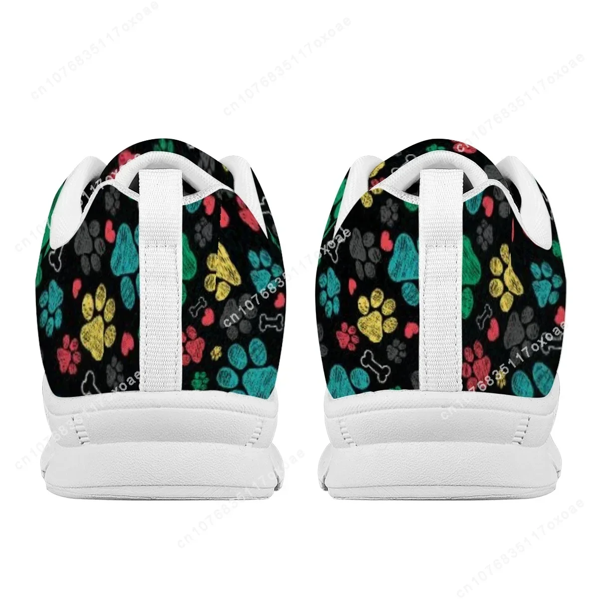 Breathable Lace-up Flat Shoes Casaul Vulcanize Shoes Cute Dog Paw Footprint Running Sneakers for Women Mens Teenager