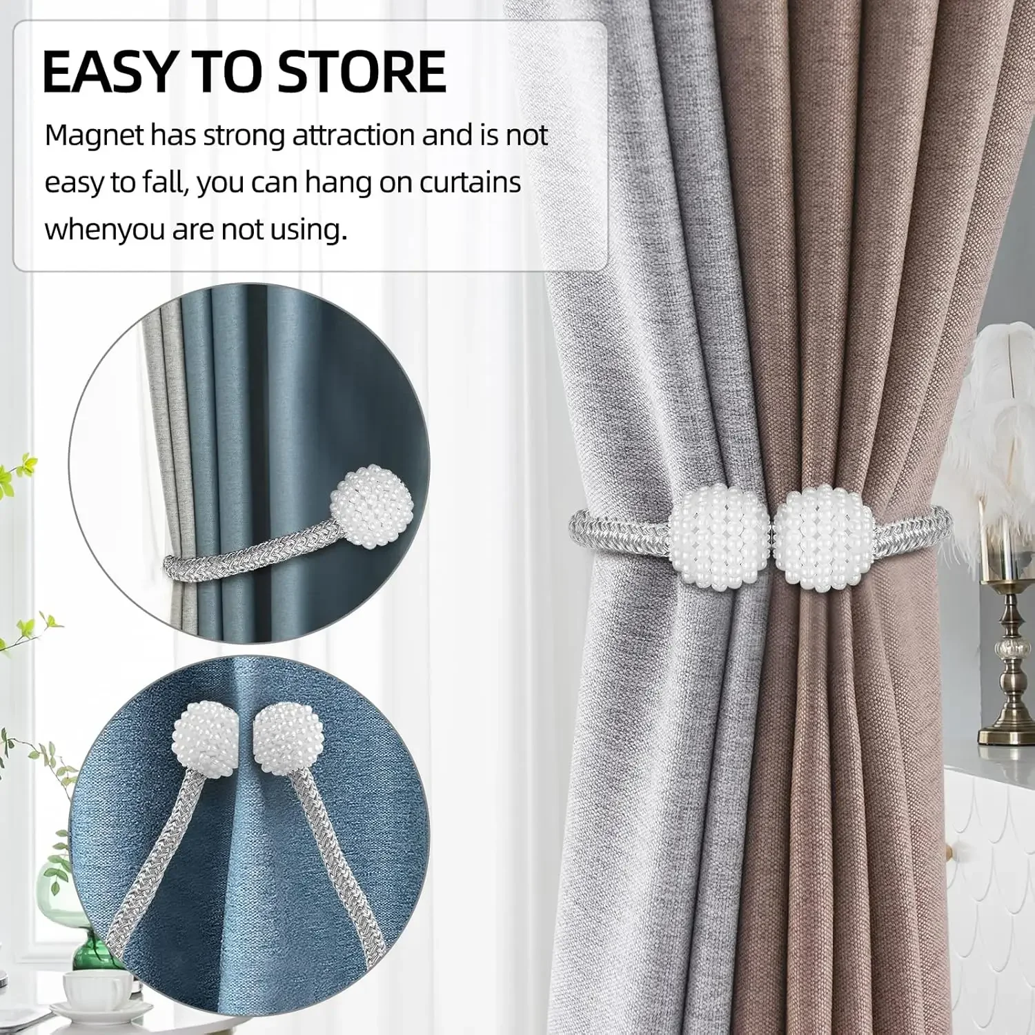 

2PCS Pearl Magnetic CurtainClip Hanging Ball Buckle Curtain Holder Tie Back Buckle Clips Tie Back Curtain Decor Accessories