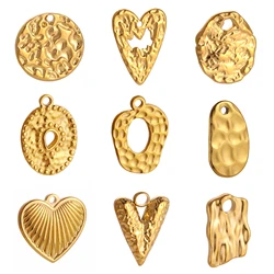 3pcs Stainless Steel Irregular Geometry Heart Charms For Jewelry Embossed Gold Color Plated DIY Earring Necklace Making Supplies