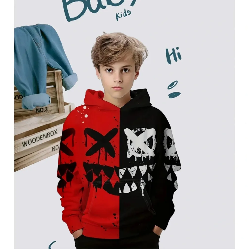 

Kids Smiling Print Hoodies Boys Clothes Fashion Casual Pullover Boy Hooded Long Sleeve Sweatshirt for Children Spring Kids Tops