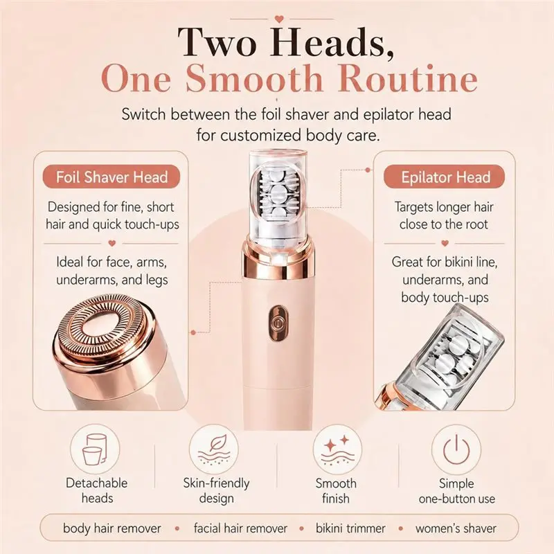 NEW!A61I Epilator For Women, 2-In-1 Painless Facial Hair Remover, Rechargeable Electric Built-In LED Light For Sensitive Skin