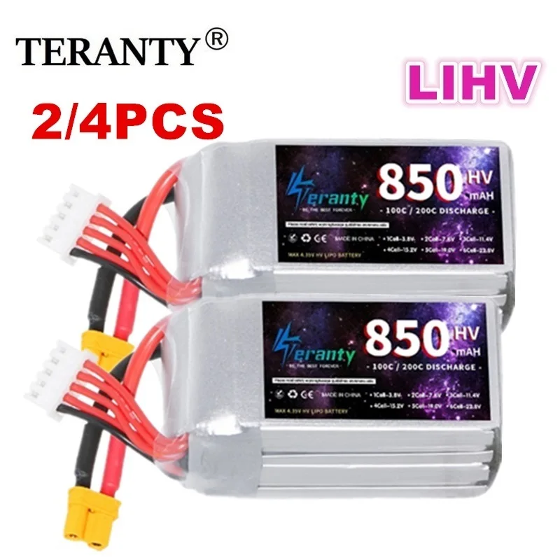 2/4PCS TERANTY 4S Lipo Battery 15.2V 850mAh 100C HV With XT30 Plug For RC FPV Drone Quadcopter Helicopter Airplane