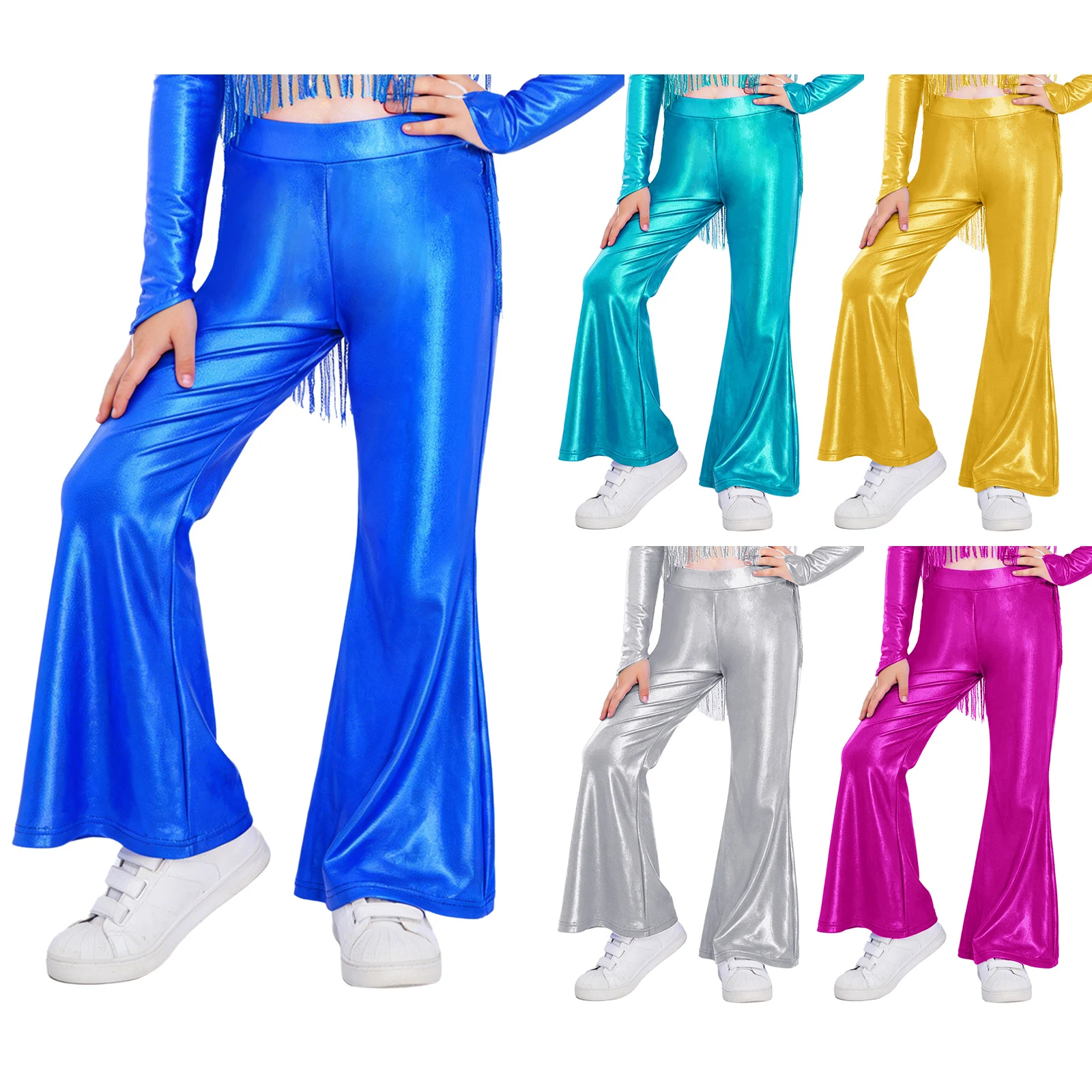 Children Metallic Flared Pants Pants Kids Girls Boys Casual Sparkling Costume Party Carnival Bell-Bottoms Pants For Teenage