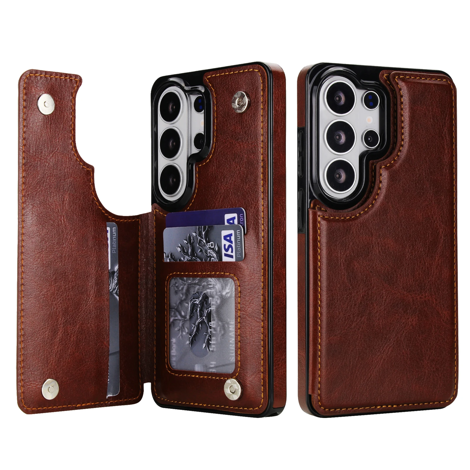 Wallet Double Button Flip Leather Case For Samsung Galaxy S26 Ultra S25 Edge S24 FE S23 A15 A16 A17 A26 A35 A36 A53 A54 A55 A56
