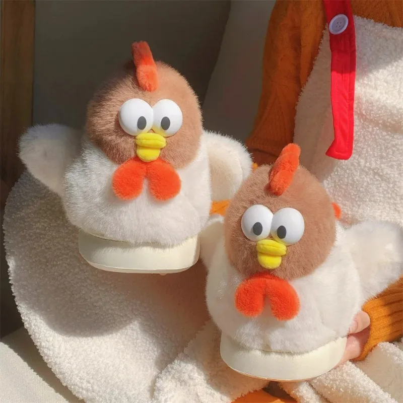 2026 New Cute Cartoon Indoor Fluffy Slippers For Women Winter Warm Shoes Funny Chicken Anti-slip Girls Home Floor Cotton Slipper