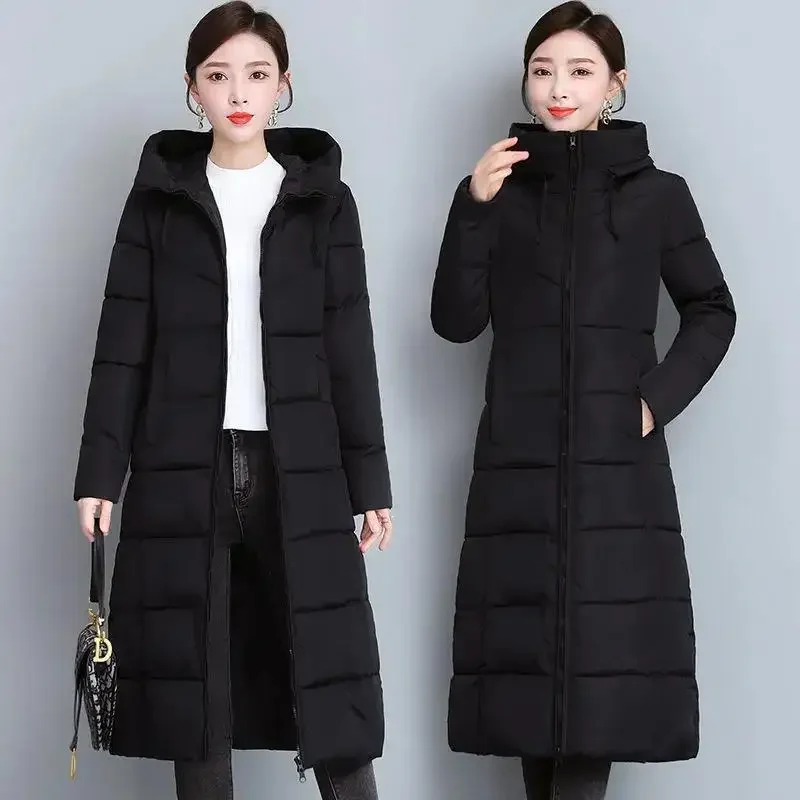 2025 Women's Down Parkas Winter Jacket Big Fur Collar Coat Fashion Hooded Cotton Outerwear Long Autumn Woman Jacket