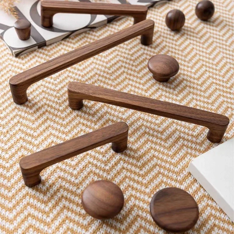 Log Wood Color Wooden Cabinet Door Handles Cabinet Wardrobe Kitchen Handle Modern Simple Solid Wood Handle Drawer Door Handles