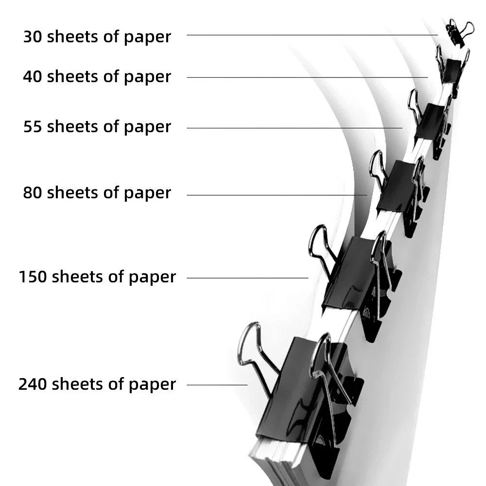 Tenwin 100PCS Metal Clip 19 25 32 41 51mm Foldback Metal Binder Clips colorful Grip Clamps Paper Document Office Stationery