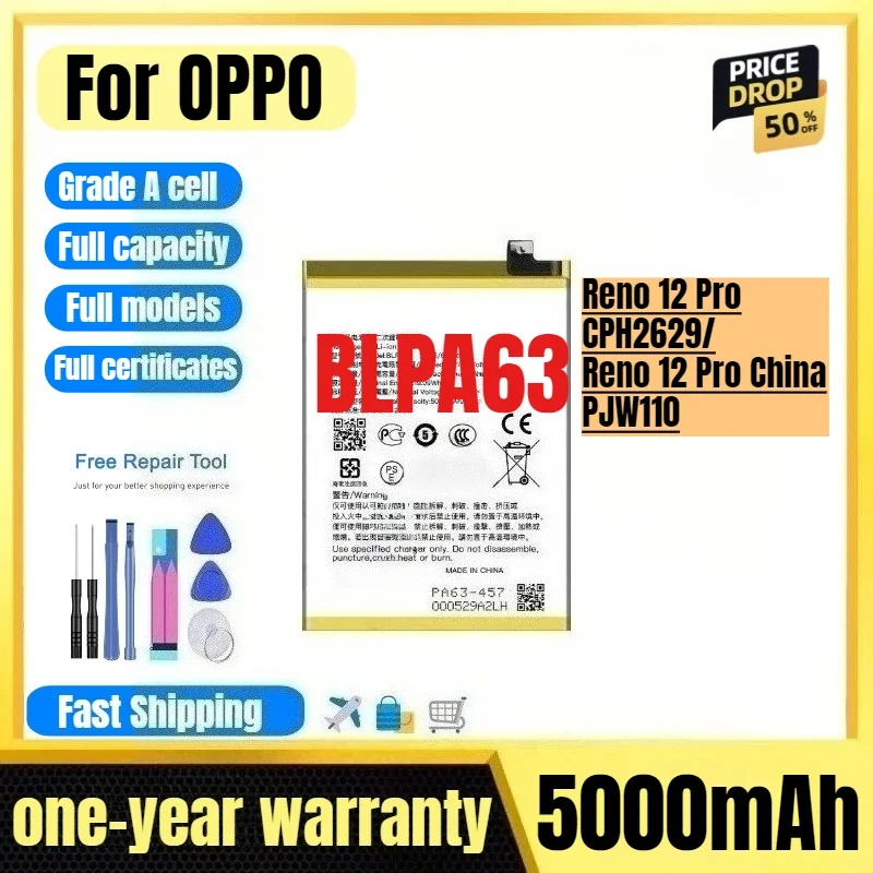 BLPA63 for OPPO Reno 12 Pro/CPH2629/Reno 12 Pro China/PJW110  Phone Battery High Quality High Capacity  Replacement Bateria