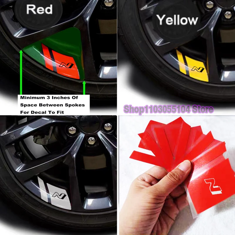 6pcs Reflective N performance Car Wheel Rim Sticker For Hyundai i30 i20 i10 i40 Tucson Kona Sonata Veloster Elantra