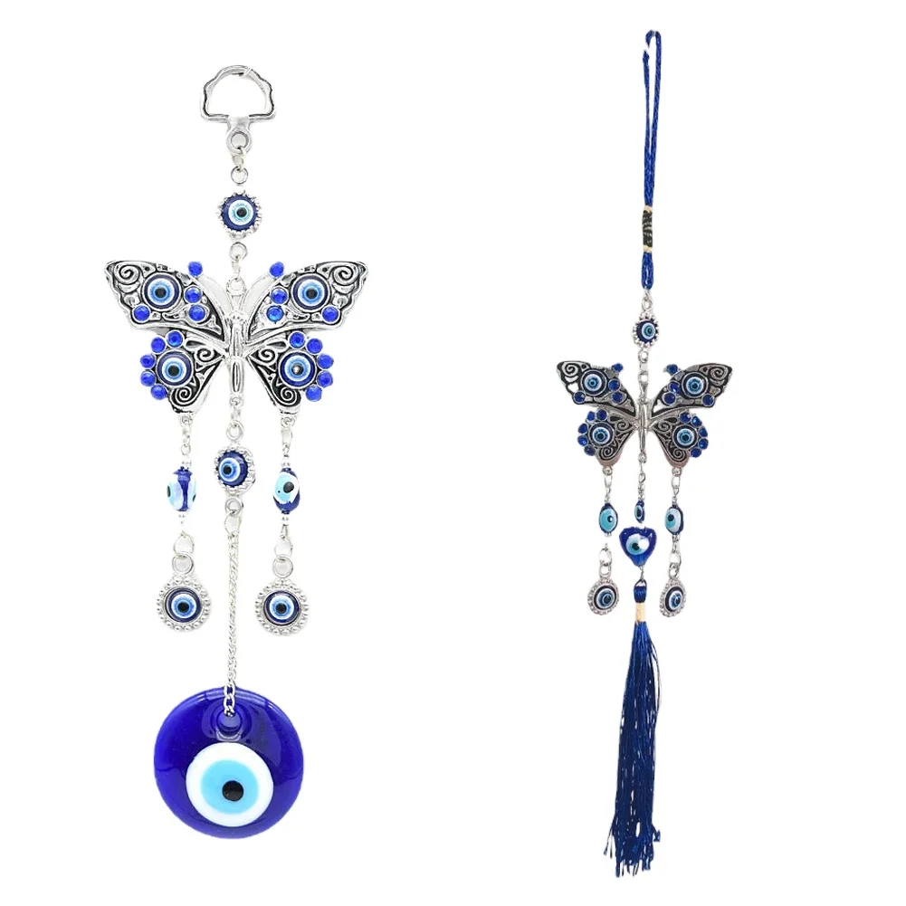 Turec Evil Eye wisiorek z motylem domu dekoracja wnętrza niebieski Ornament ochrony powiesić Amulet szczęśliwy dzwonek wietrzny biżuteria