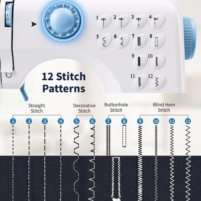 Twelve-pin double-speed reverse sewing mini sewing machine with expansion table and needle and thread fittings