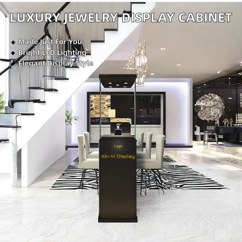 custom.High-End LED Light Luxury Jewelry Display Cabinet with Tempered Glass and Stainless Steel Frame Mall Retail Sho