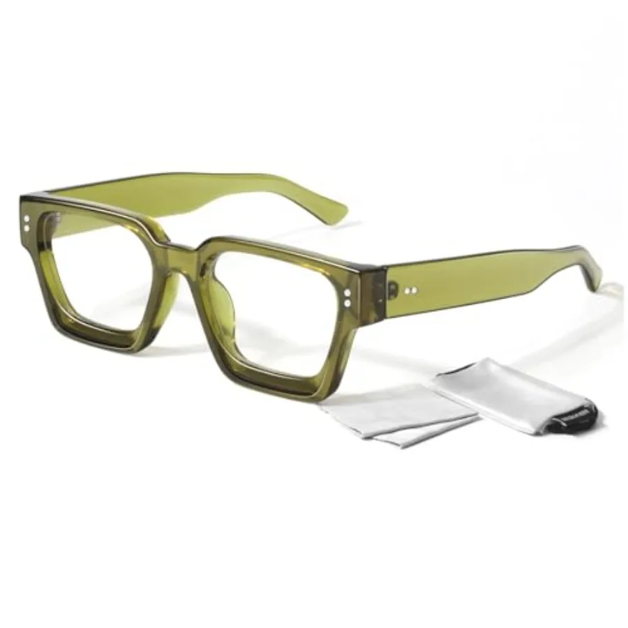 Oversized Tick Square Fake Glasses Women Men, Fas Preppy Clear Lens Eyeglasses wit 100% UV400 Protect