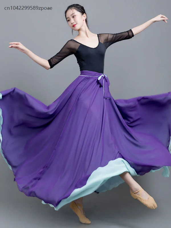 Women's Flamenco Skirt Spanish Dance Skirt Belly Dance Long Skirt Large Swing Skirt Gradient Color Performance Gypsy Skirt 2025