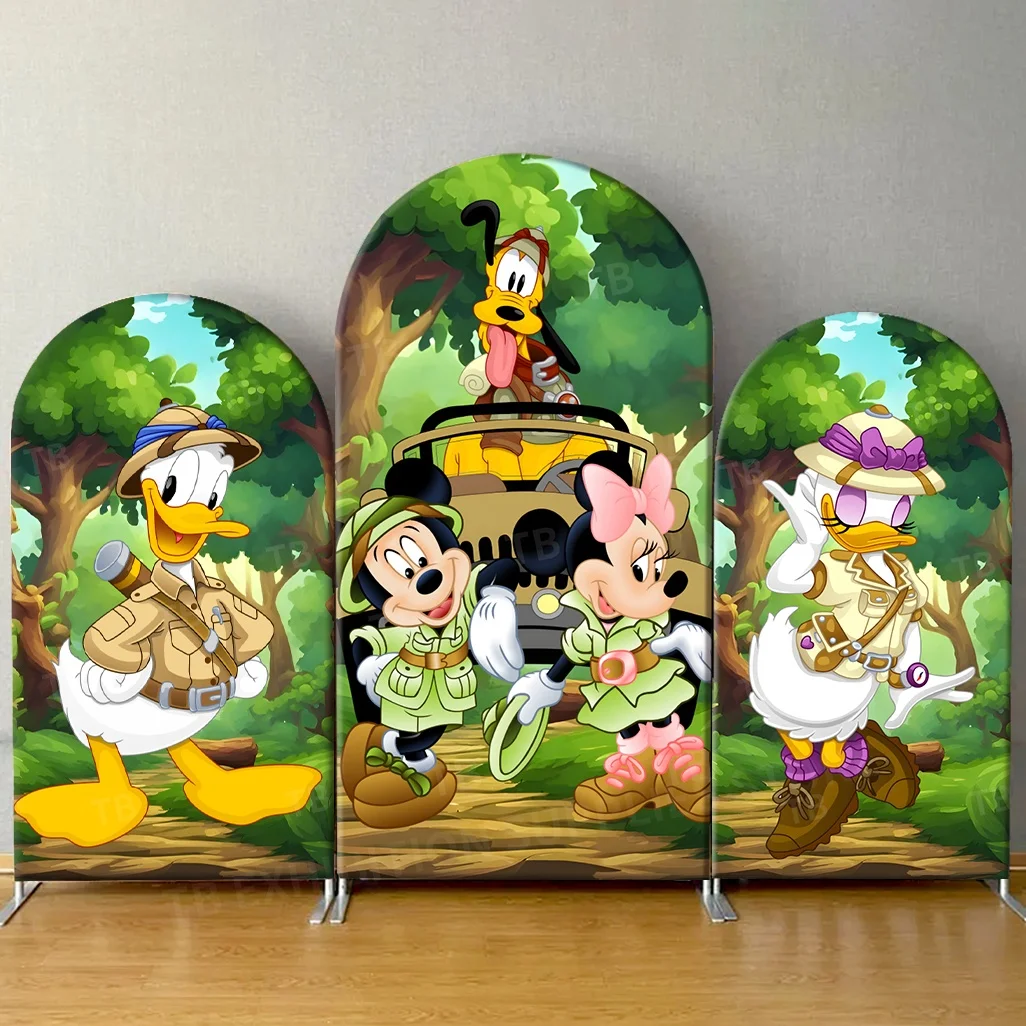 

TB Mickey Mouse and Friends Arch Backdrop Cover Forest Adventure for Kids Birthday Party Decor Baby Shower Photo Background Wall